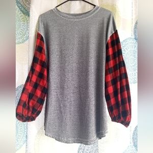 Shein long sleeve top with Buffalo plaid sleeves
